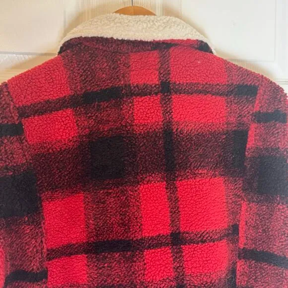 Women Hunter Plaid  Sherpa Women’s Jean Jacket Coat  Size Large  Cozy &amp; Stylish