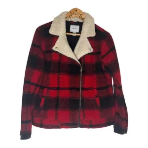 Women Hunter Plaid  Sherpa Women’s Jean Jacket Coat  Size Large  Cozy &amp; Stylish