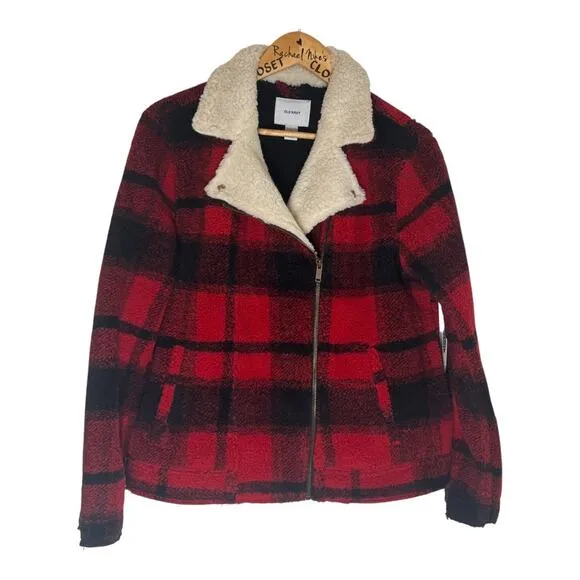 Women Hunter Plaid  Sherpa Women’s Jean Jacket Coat  Size Large  Cozy &amp; Stylish