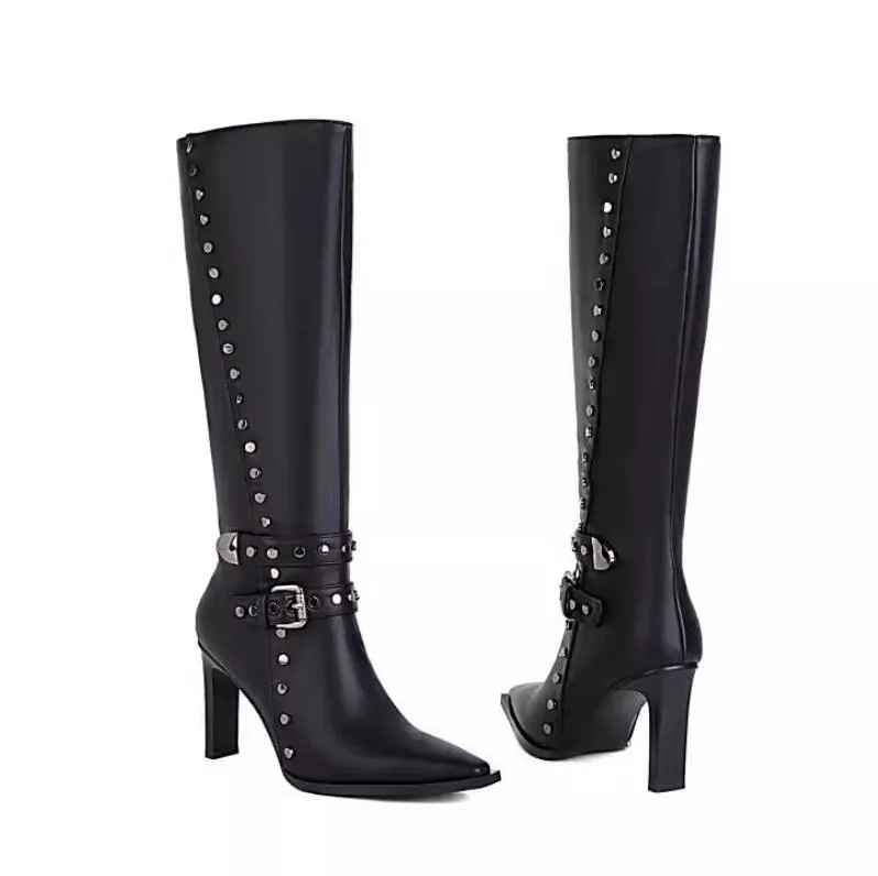 Women's High Heeld Stud Boots For Small Feet TS83