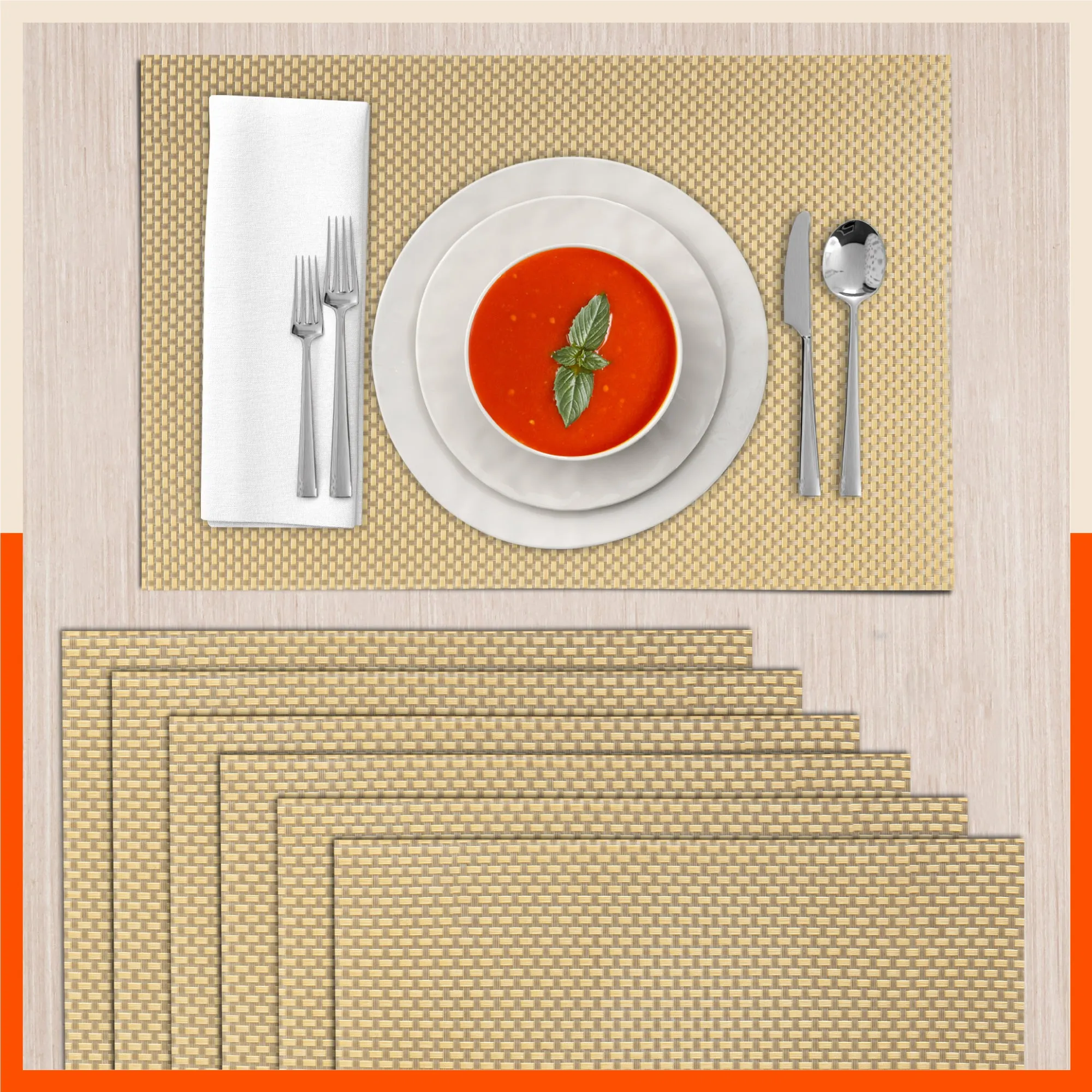 Woven PVC Table Mats / Placemats for Dining Table at Home (ALMA Set of 6)