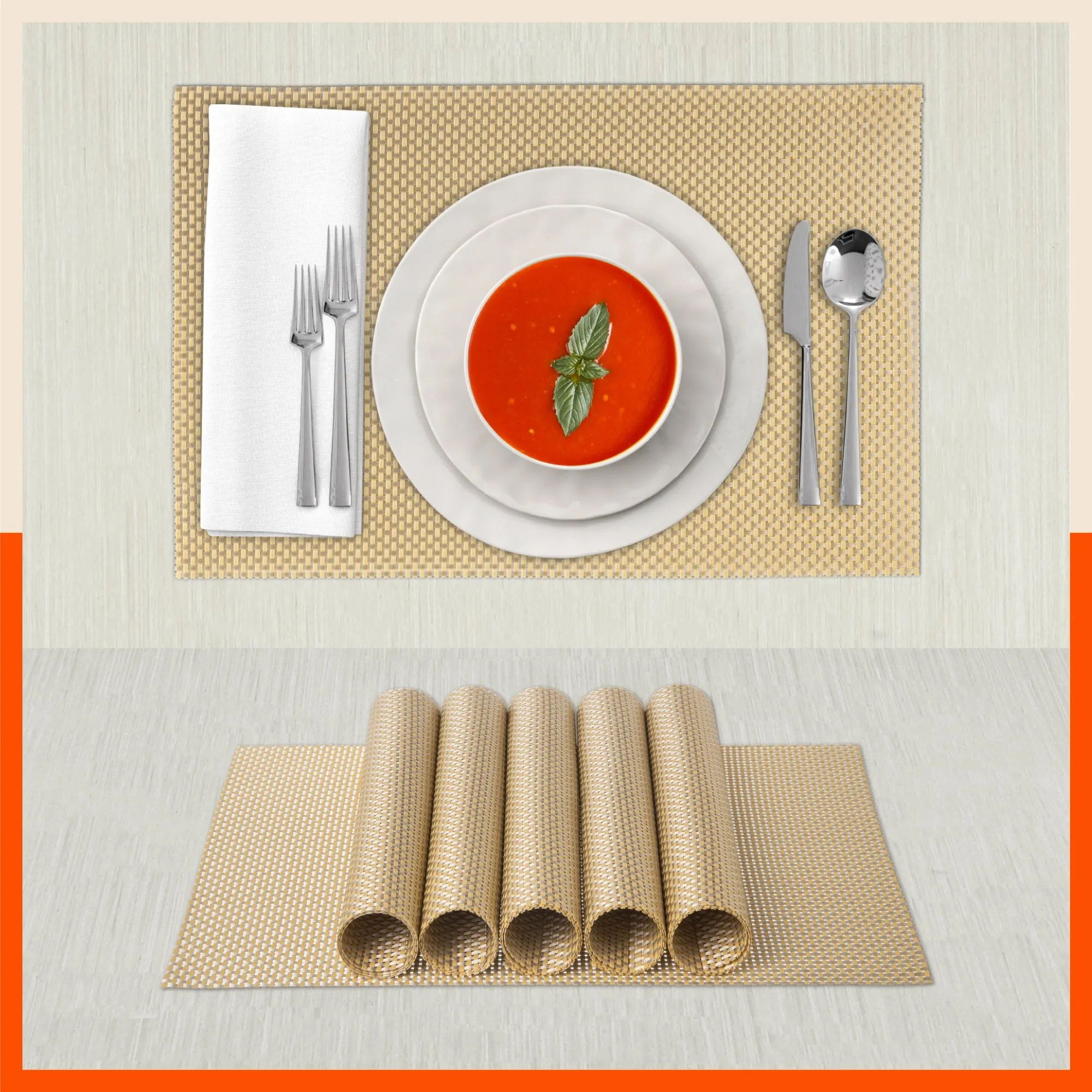 Woven PVC Table Mats / Placemats for Dining Table at Home (ALMA Set of 6)