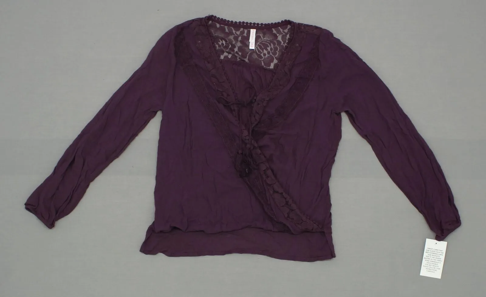 Xhilaration Women's Long Sleeve Crochet-Trim Surplice Top Purple