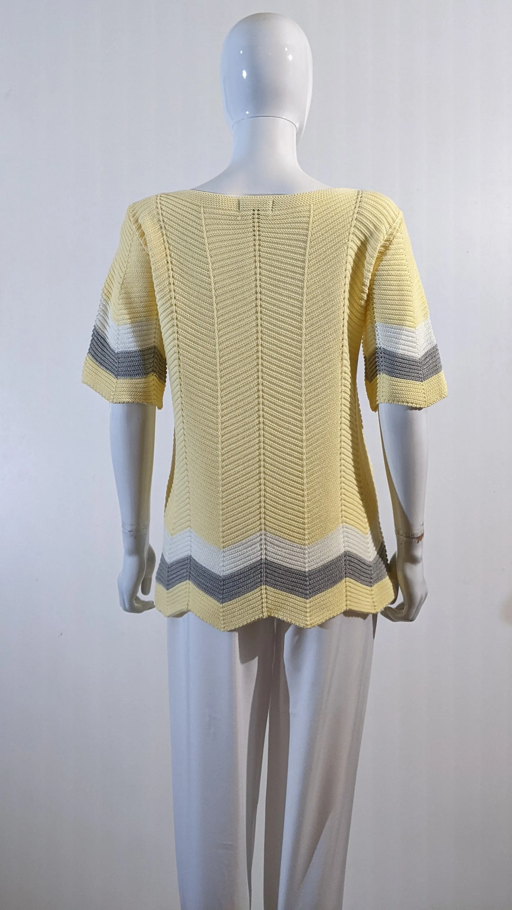 Yellow Stylish Pattern Ribbed Short Sleeve Jumper