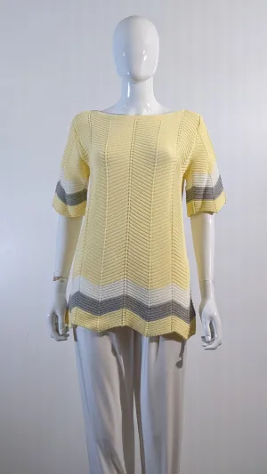 Yellow Stylish Pattern Ribbed Short Sleeve Jumper