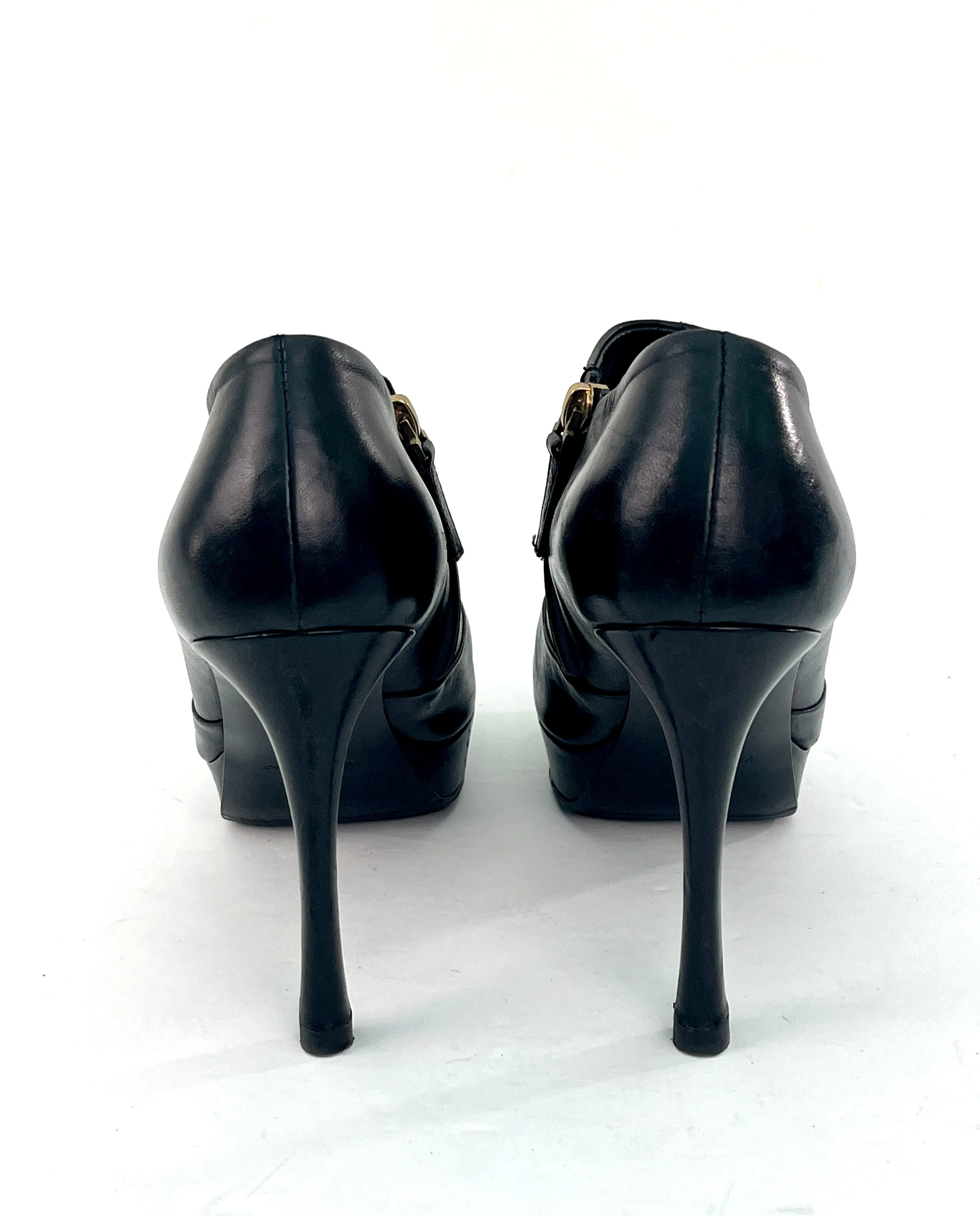 YSL Yves Saint Laurent Leather Gisele Platform Ankle Booties in Black Size 39/8.5