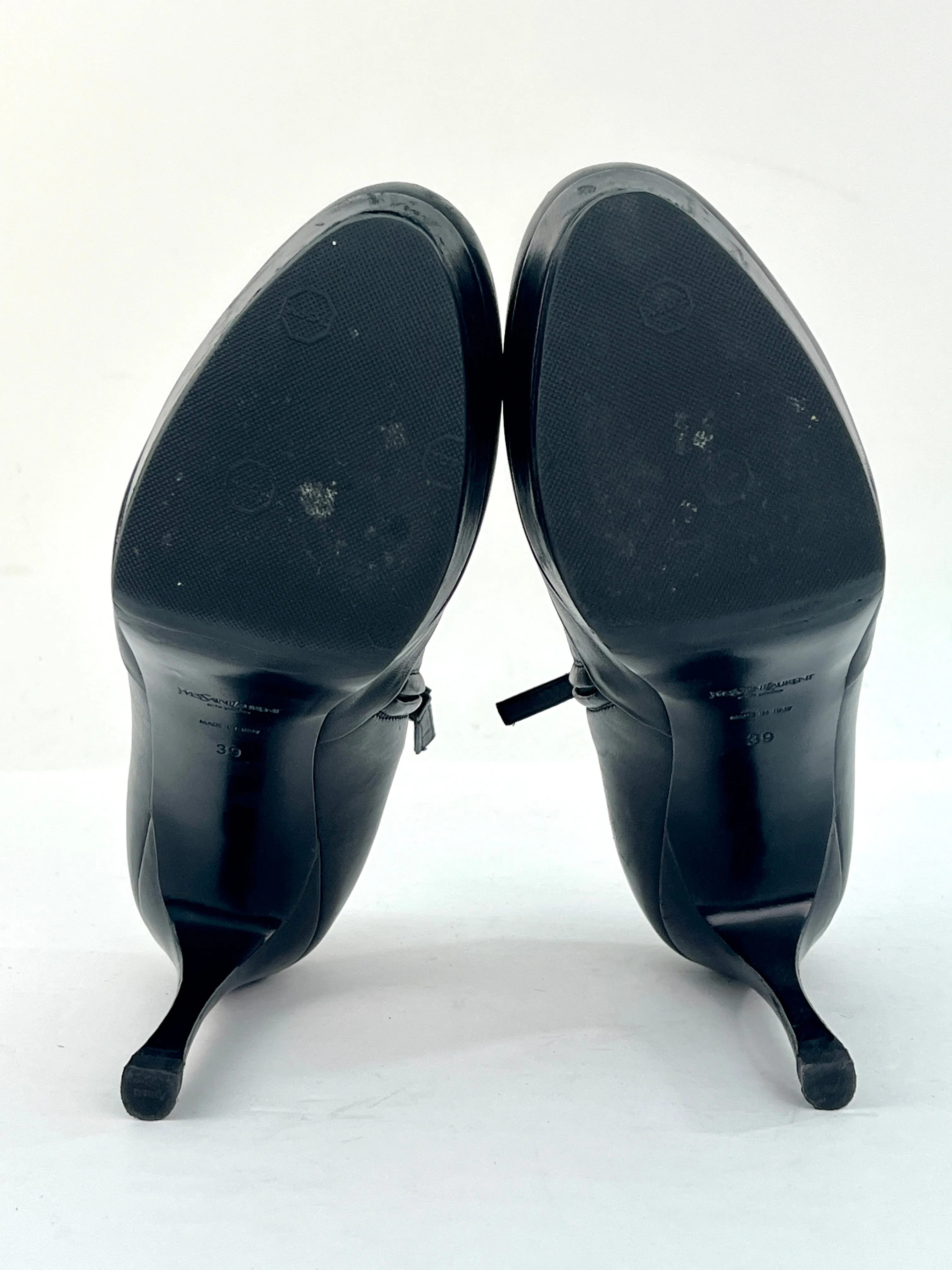 YSL Yves Saint Laurent Leather Gisele Platform Ankle Booties in Black Size 39/8.5