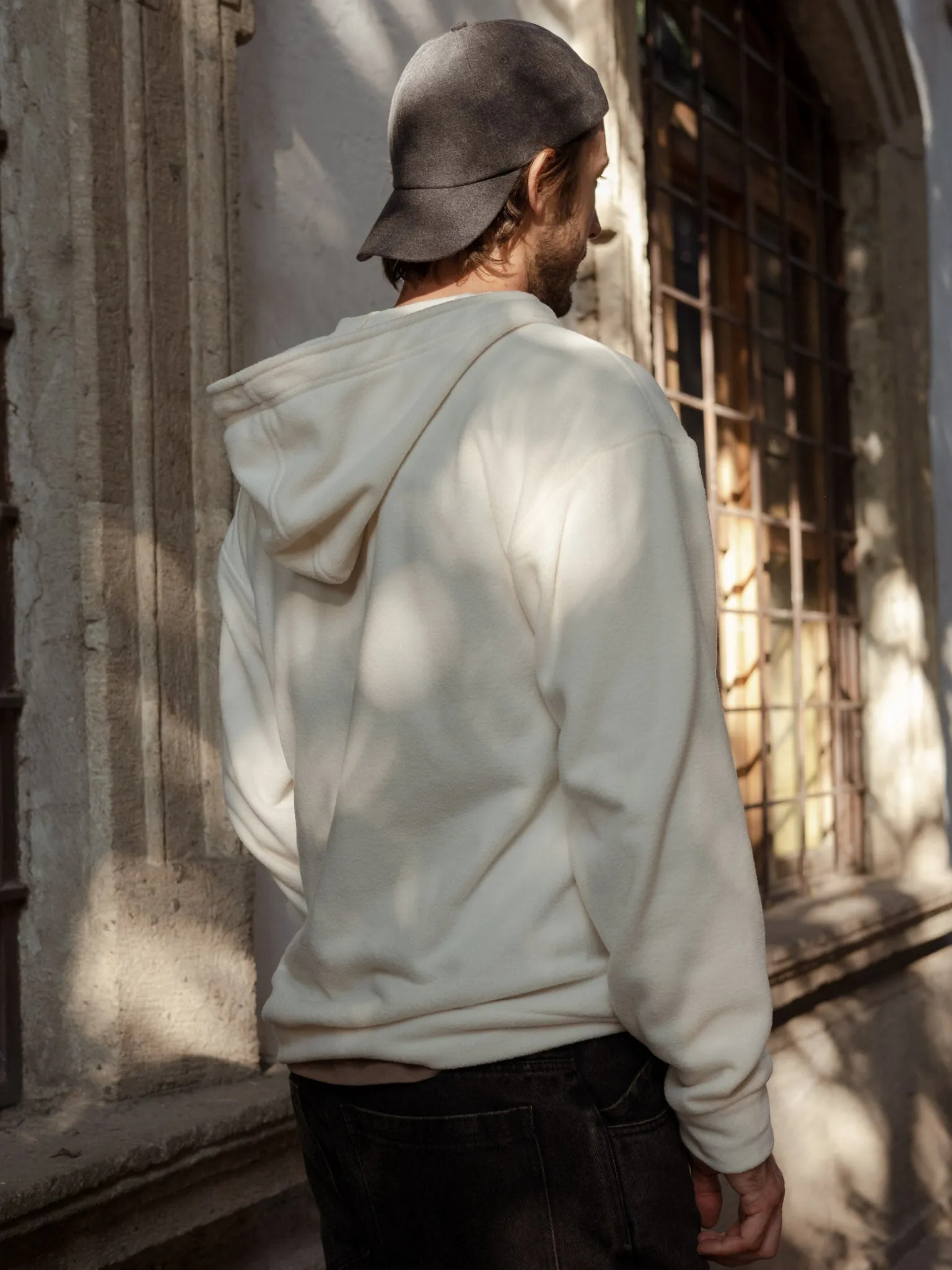 ZIP COLLAR COZY HOODIE - CREAMY